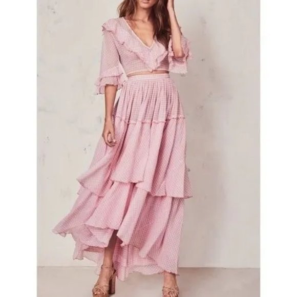 LoveShackFancy Pink Andrea Maxi Skirt English Rose - Picture 4 of 4